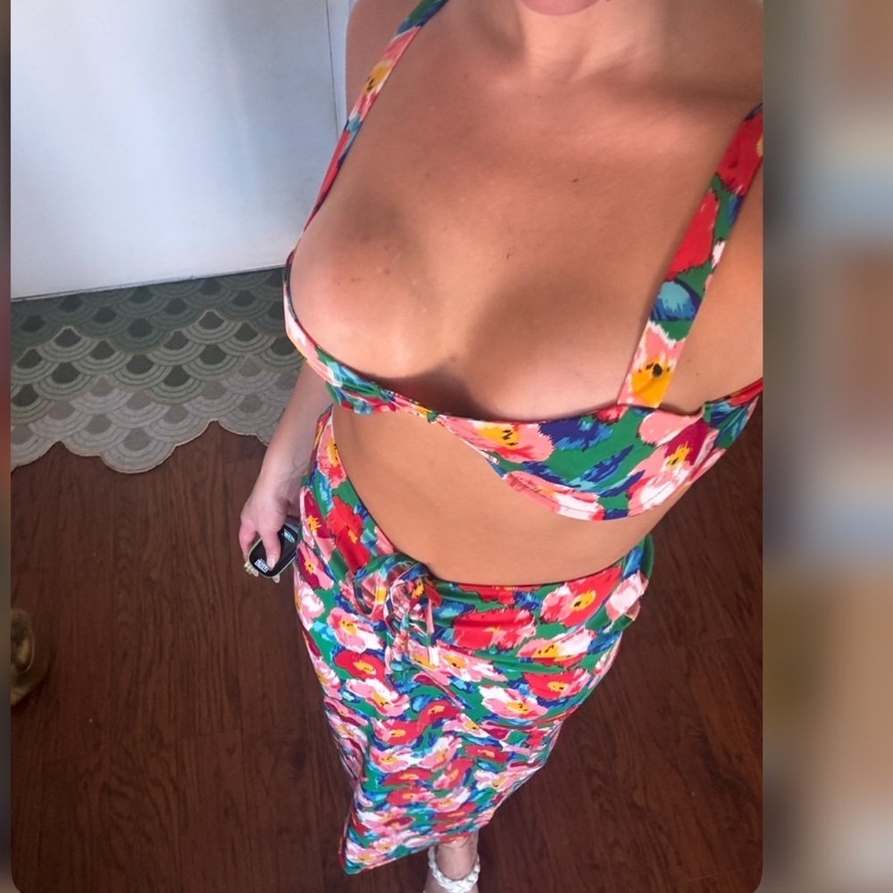 Colorful Floral Maxi Skirt + Top Set | Adjustable Top / Ruched Skirt | S | NWOT - Picture 6 of 7